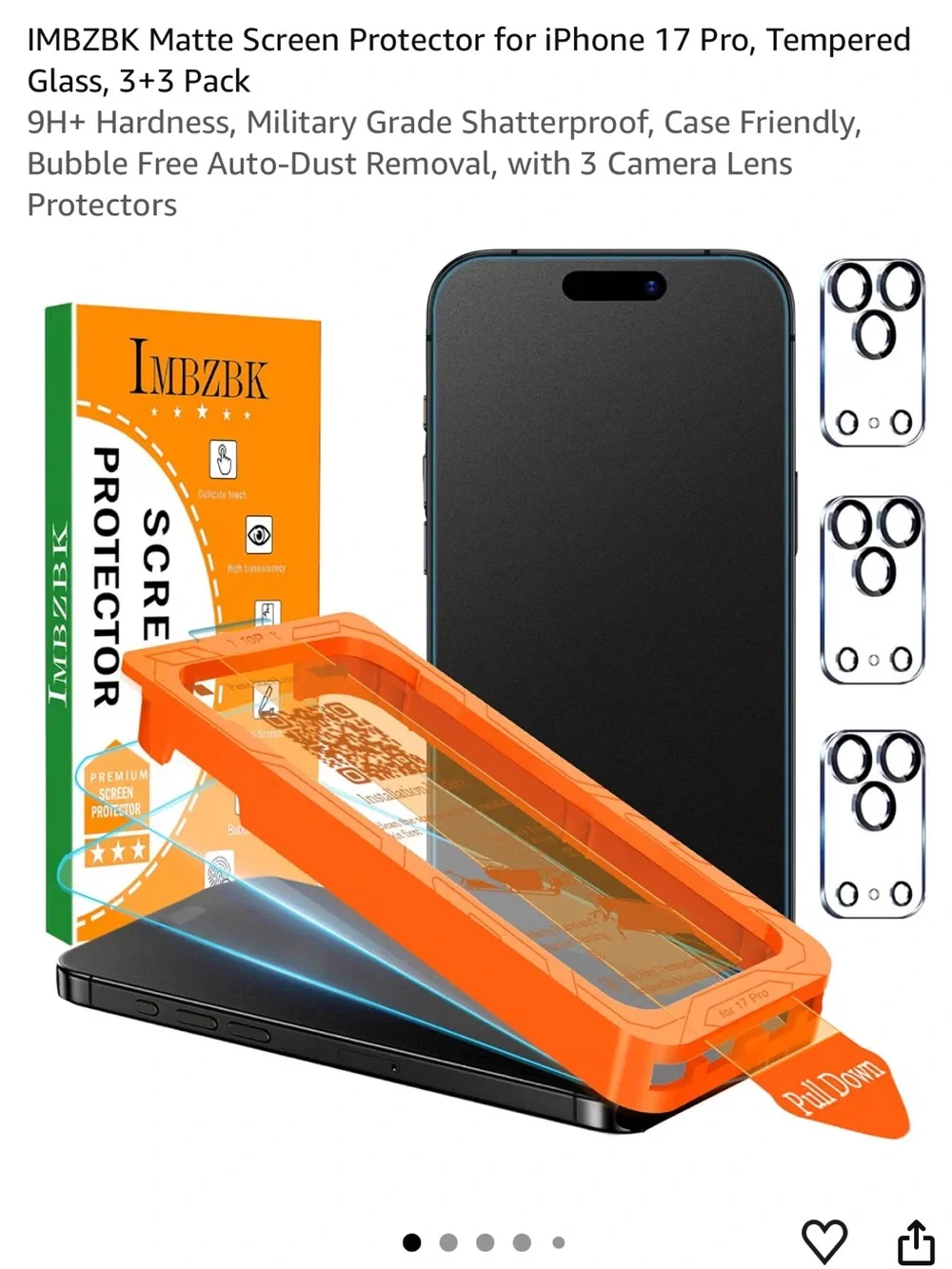 IMBZBK 3 Screen Protector +3 camera Lens for iPhone 17 PRO tempered Glass NEW